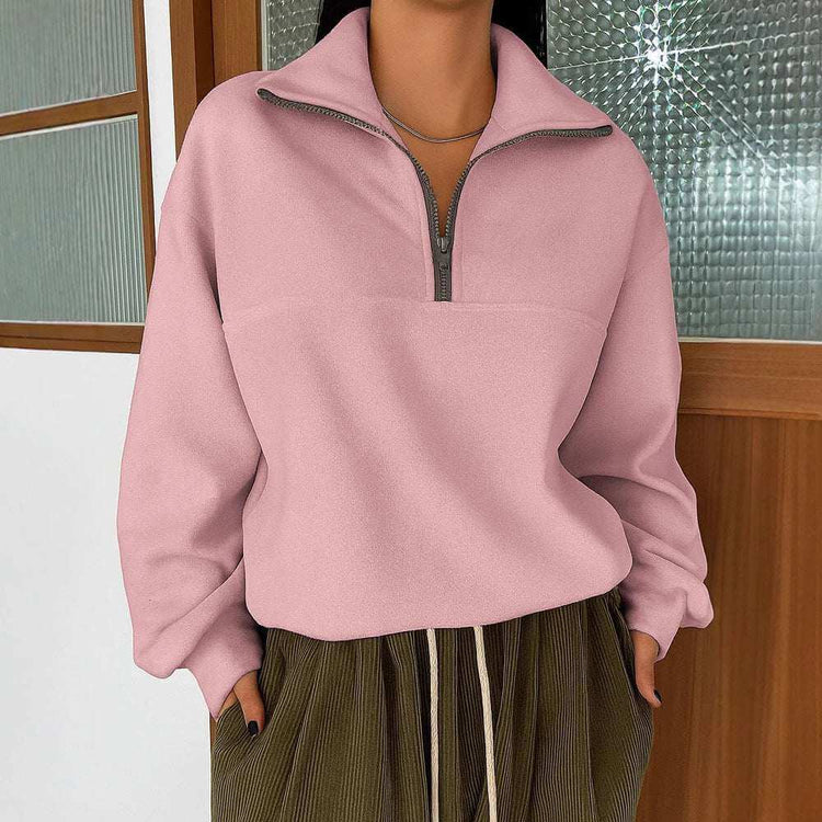 Women’s Long Sleeve Zipper Pullover Lapel Sweater outfit