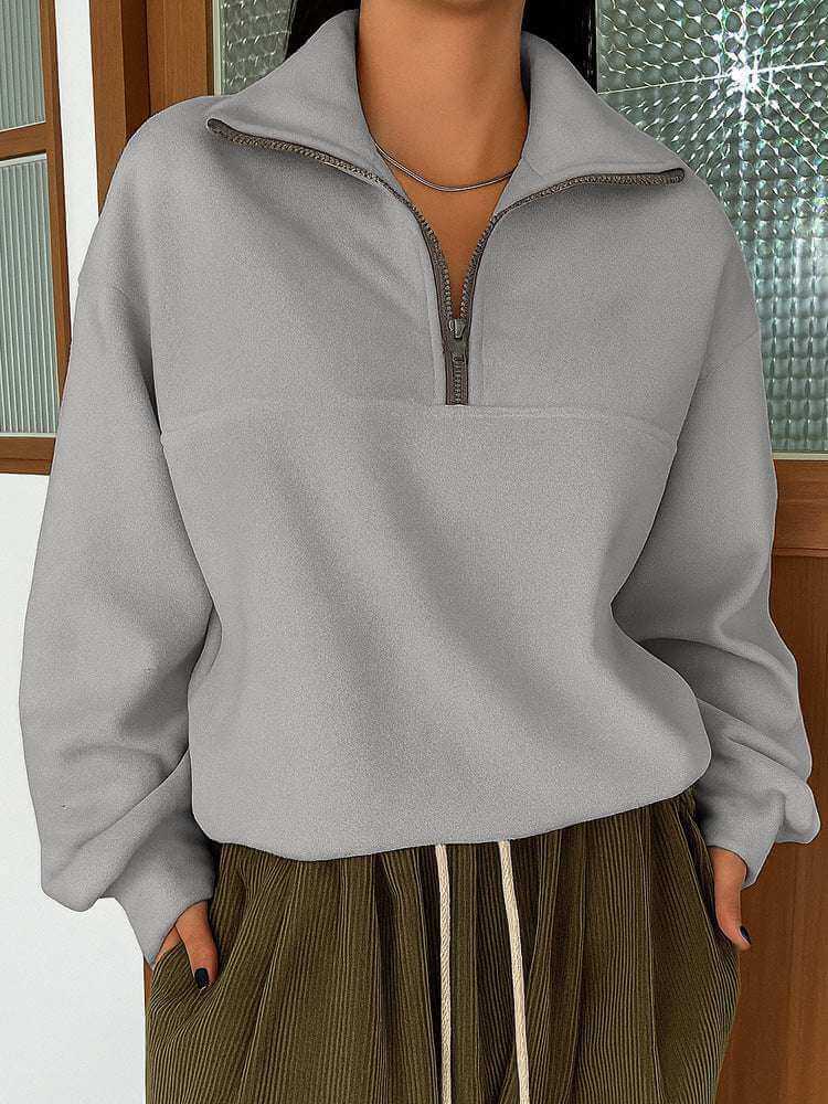 Stylish Long Sleeve Zipper Pullover Lapel Sweater for everyday wear