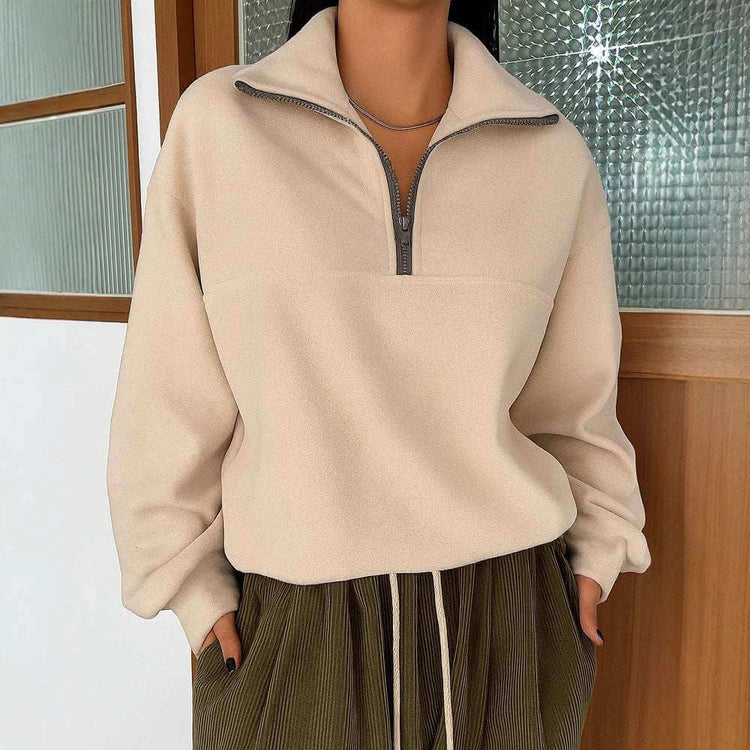 Long Sleeve Zipper Pullover Lapel Sweater for fall and winter