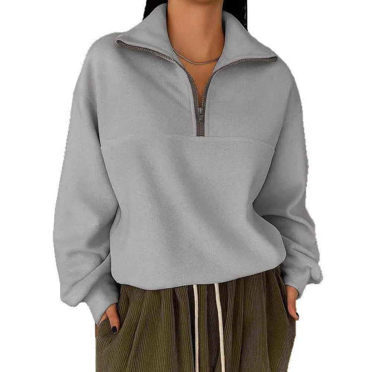 Classic Long Sleeve Zipper Pullover Lapel Sweater for casual look