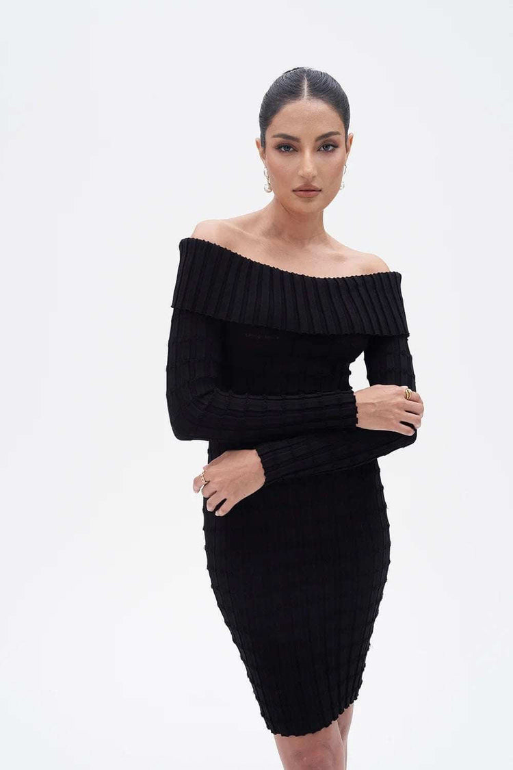 Modern Cold-Shoulder Bodycon Knitted Dress with fitted silhouette