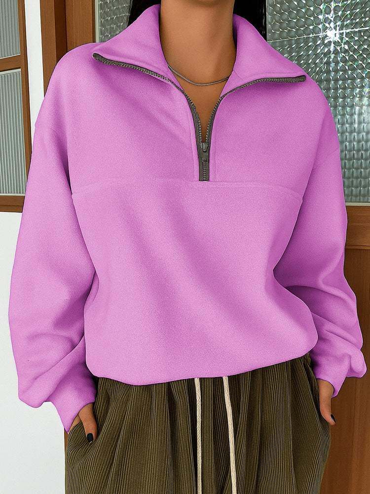 Long Sleeve Zipper Pullover Lapel Sweater in casual style