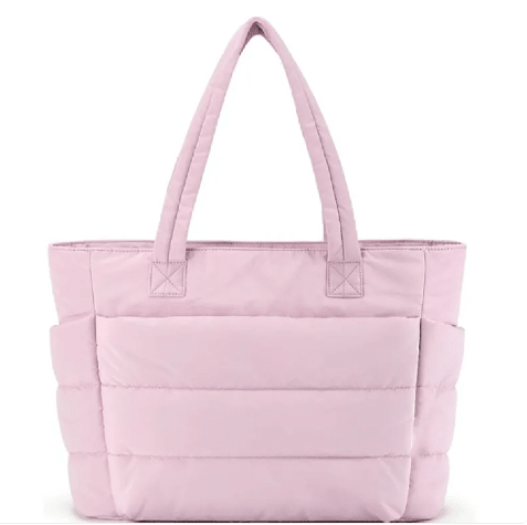 Large Zipper Cotton Handbag in soft pink color with spacious design and durable material.