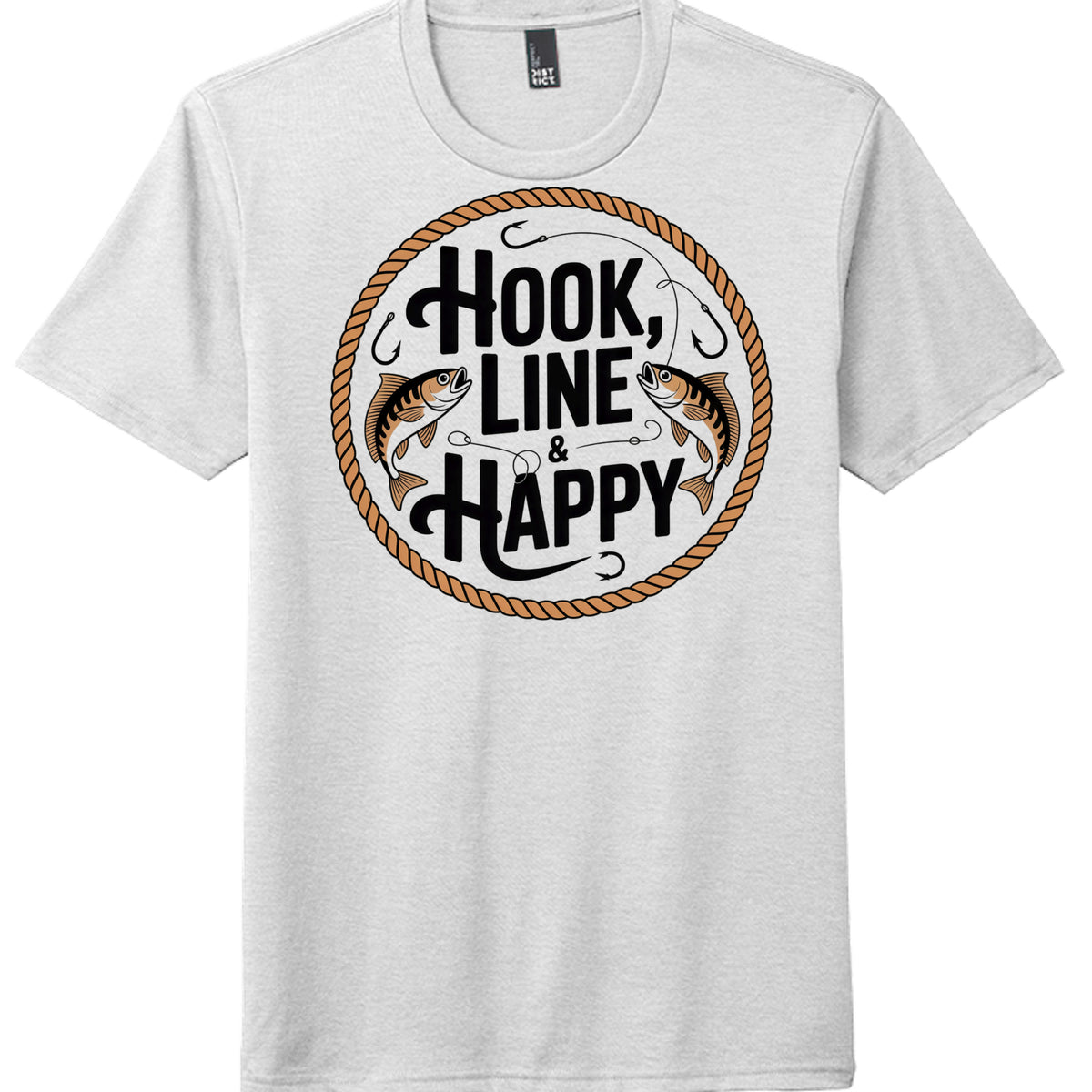 Hook Line and Happy graphic tee design on District Perfect Tri Tee in gray color.