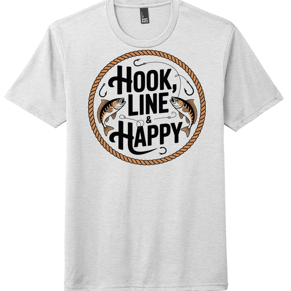 Hook Line and Happy graphic tee design on District Perfect Tri Tee in gray color.