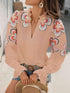 Puff Sleeve Ruffled Printed Solid Color Blouse paired with skirt