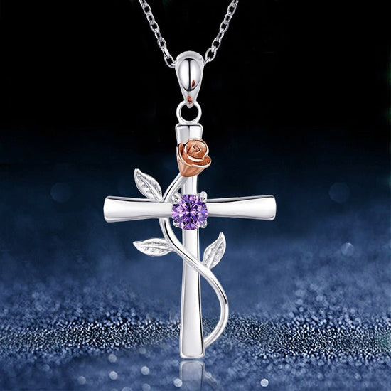 Rose Cross Necklace With Rhinestone Fashion Personality Pendant Necklace For Valentine&