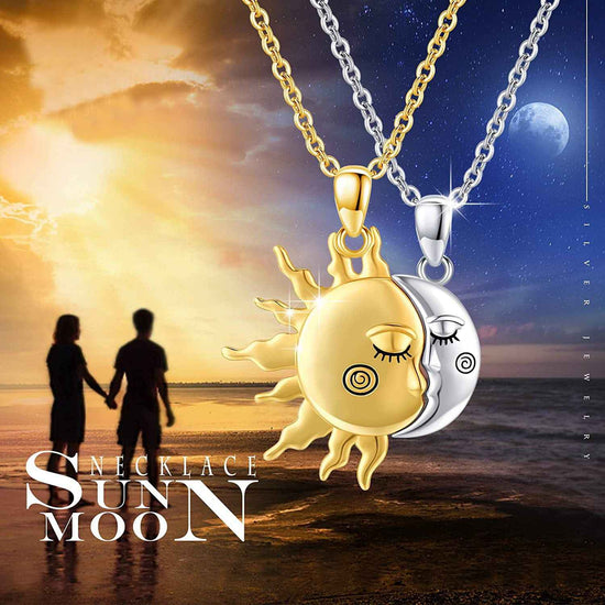 18K Golden Magnetic Sun Star Couple Pendant Necklace Valentine&