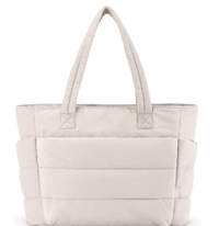 Large zipper cotton handbag in beige with spacious design and durable cotton material.