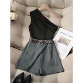 Fashionable All-Match Commuter High Elastic Black Shorts – Casual Chic Look