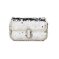 Marc Jacobs mini sequined shoulder bag in cream with silver sequins and magnetic closure.