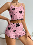 Heart Print Suspender Shorts Casual Striped Outerwear Women&