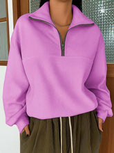 Long Sleeve Zipper Pullover Lapel Sweater in casual style