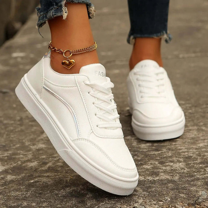 Fashionable Slip-on White Flats with Thick Sole for Women - SnagBag