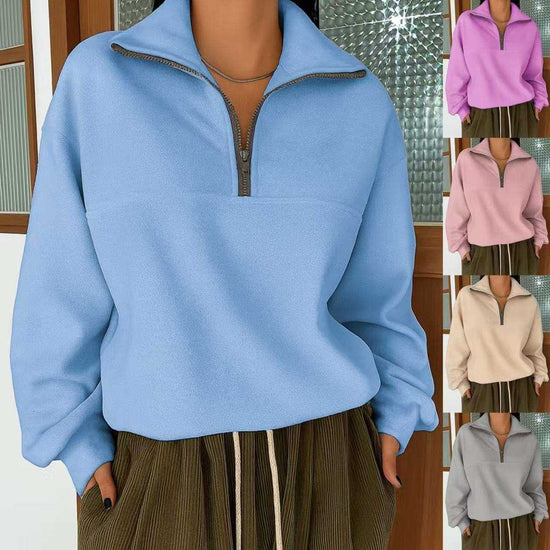 Comfortable Long Sleeve Zipper Pullover Lapel Sweater for layering