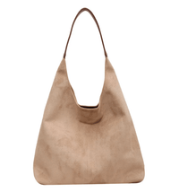 large capacity one-shoulder bag for women in beige suede, perfect for casual daily use.