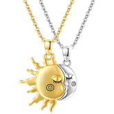 18K Golden Magnetic Sun Star Couple Pendant Necklace Valentine&