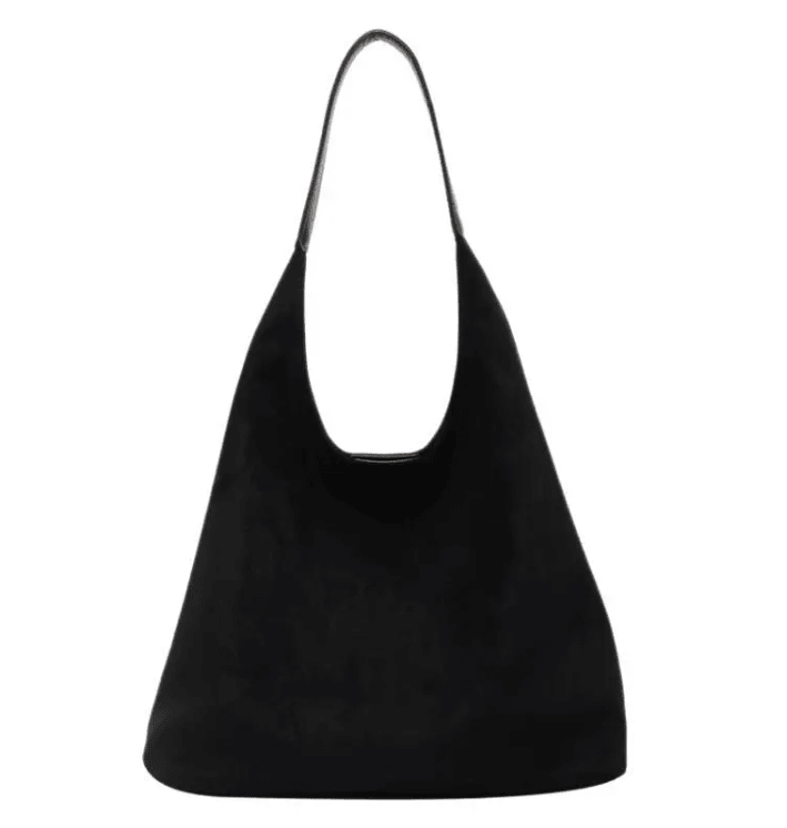 Large capacity one-shoulder bag for women in black suede with a simple design, perfect for casual daily use.