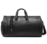 Waterproof leather duffle bag in black with adjustable strap and durable design for stylish travel and everyday use.