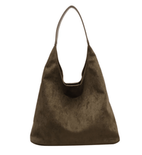 Large capacity one-shoulder bag for women in rich green suede, perfect for casual daily use and commuting.