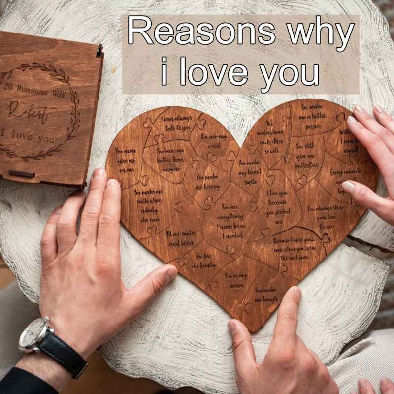 Wooden Heart Puzzle Romantic Love Jigsaw Valentines Gift for Wife Husband - SnagBag