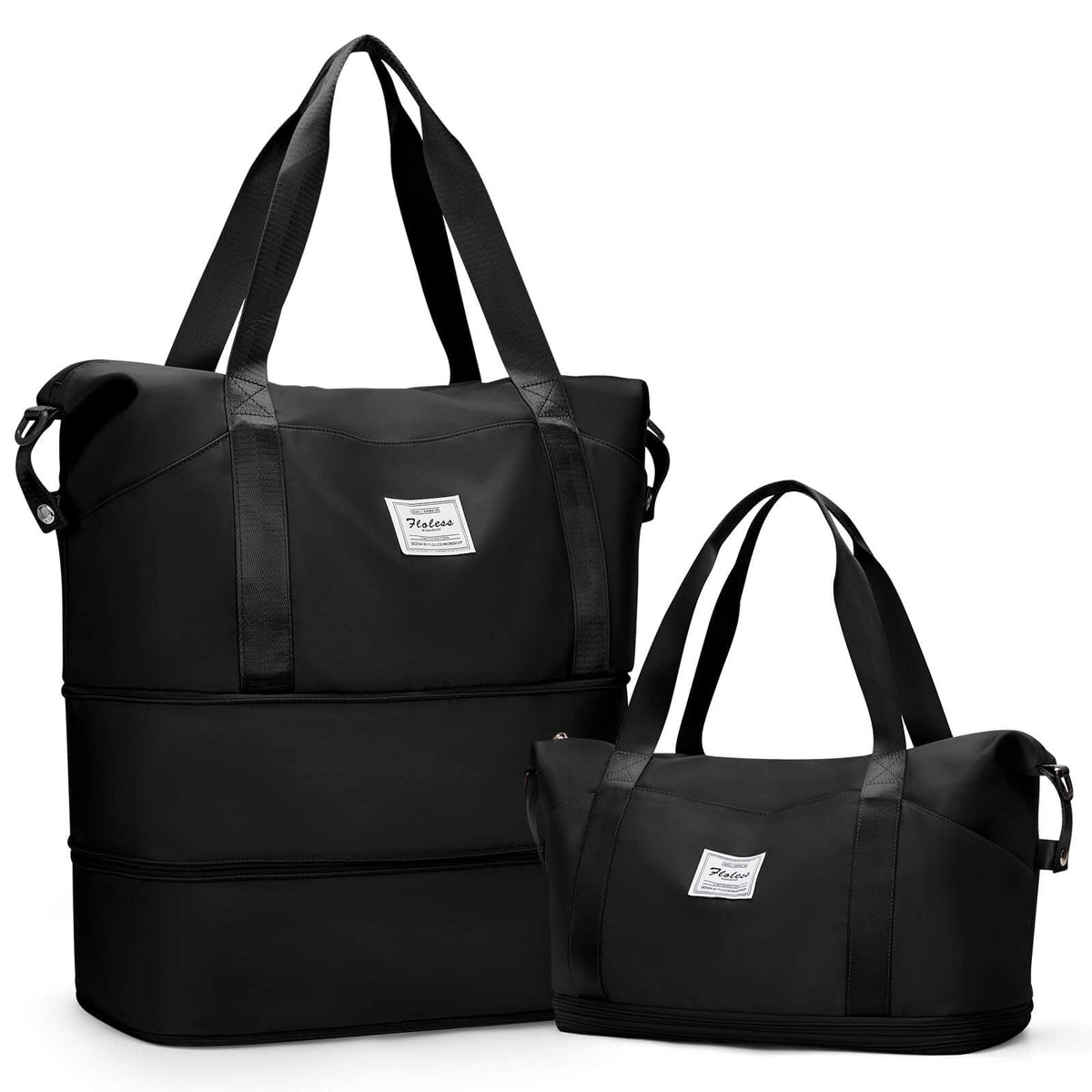 Waterproof Expandable Duffle Bag in black, featuring a spacious design for travel, fitness, and everyday use.