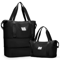Waterproof Expandable Duffle Bag in black, featuring a spacious design for travel, fitness, and everyday use.