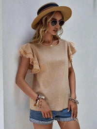 Ruffle Cap Sleeve Blouse for Women with stylish ruffle sleeves, perfect for casual outings and elegant occasions.