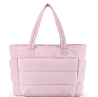 Large Zipper Cotton Handbag in soft pink color with spacious design and durable material.
