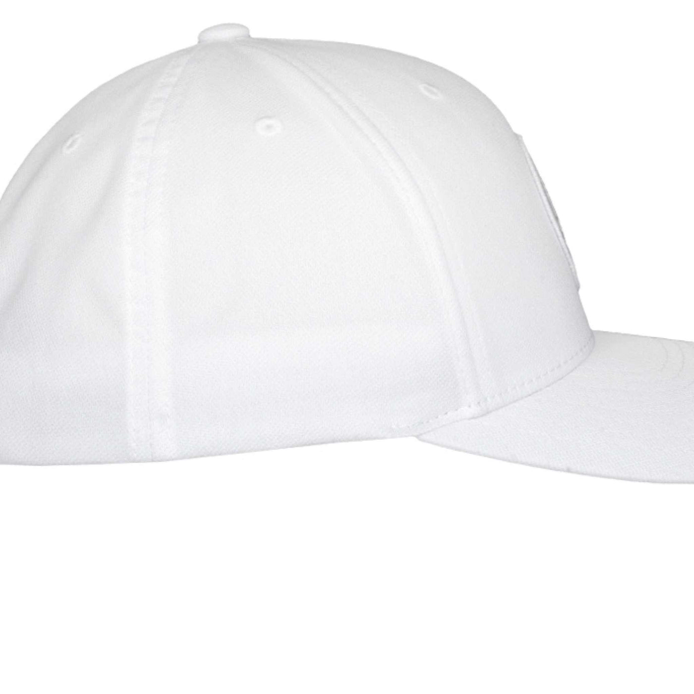 White Travis Mathew structured mid-profile hat with adjustable snapback closure and Flexfit 110 technology
