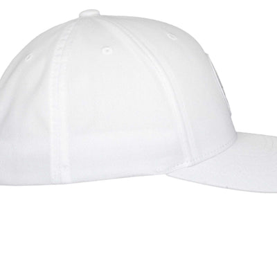 White Travis Mathew structured mid-profile hat with adjustable snapback closure and Flexfit 110 technology