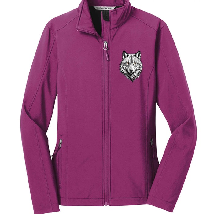 Womens Jackets in purple with wolf graphic, stylish and durable outerwear for every season.