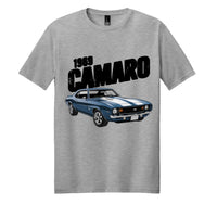 District DM108 Perfect Blend Tee featuring a 1969 Camaro graphic on Light Heather Grey fabric.
