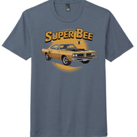Super Bee graphic on District Perfect Tri Tee, navy frost color, featuring a vintage car design.
