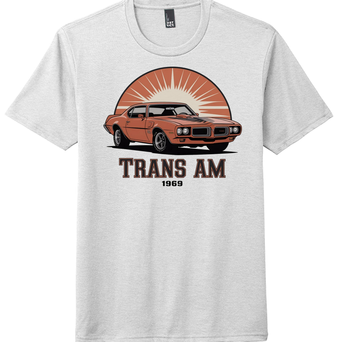 1969 Trans Am graphic design on District DM130 Perfect Tri Tee in heather gray color.