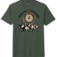 Im not lost I'm exploring graphic on heathered forest green perfect tri tee shirt.