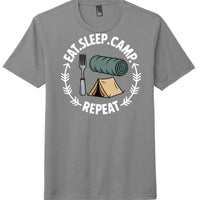eat sleep camp graphic t-shirt in grey with camping design on front