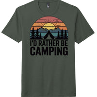 Id Rather Be Camping graphic tee in Heathered Forest Green, District DM130 Perfect Tri Tee design.