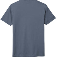 Back view of the campfire-themed tri-blend tee in blue color, perfect for cozy nights around the campfire.