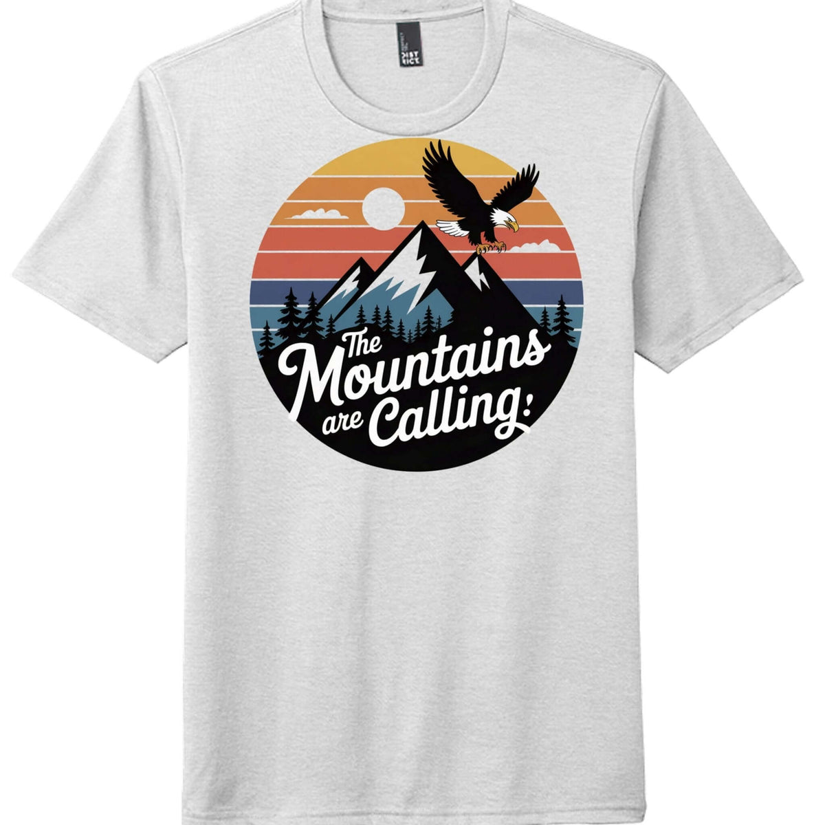 men's mountain eagle graphic tee featuring a mountain scene with an eagle design on a gray shirt.