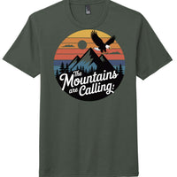 Men's mountain eagle graphic tee in Heathered Forest Green featuring a mountain and eagle graphic design.
