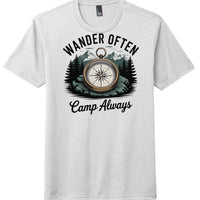 Wander Often Camp Always graphic tee for travel, perfect tri tee for travel in light grey color.