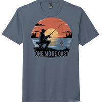 Navy Frost perfect tri tee shirt featuring a fishing design with the phrase 'One More Cast'.