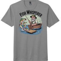 Fish Whisperer graphic on grey frost perfect tri tee for fish enthusiasts with fisherman and fish design.