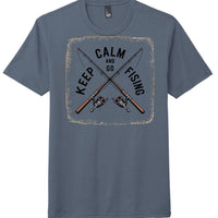Navy Frost perfect tri t-shirt featuring fishing design and slogan 'Keep Calm and Go Fishing'.