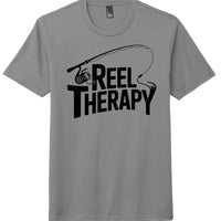 Reel Therapy perfect tri tee shirt in grey frost with fishing rod graphic for casual wear.