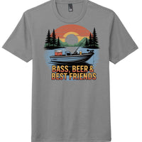Bass, Beer graphic tee featuring a fishing boat illustration on a grey frost shirt.