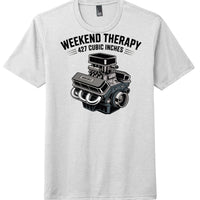 Weekend Therapy 427 cubic inches graphic on grey perfect tri blend tee shirt.