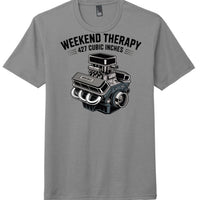 Grey Frost District DM130 Perfect Tri Blend Tee featuring 'Weekend Therapy 427 Cubic Inches' graphic design.