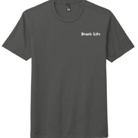 District tri-blend tee in dark grey with 'Beach Life' printed design, perfect for casual summer wear.